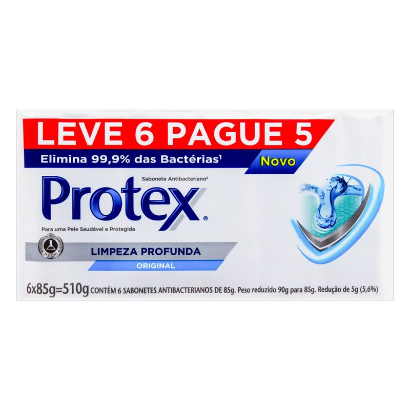 Pack-Sabonete-em-Barra-Antibacteriano-Original-Protex-Limpeza-Profunda-510g-Leve-6-Pague-5-Unidades