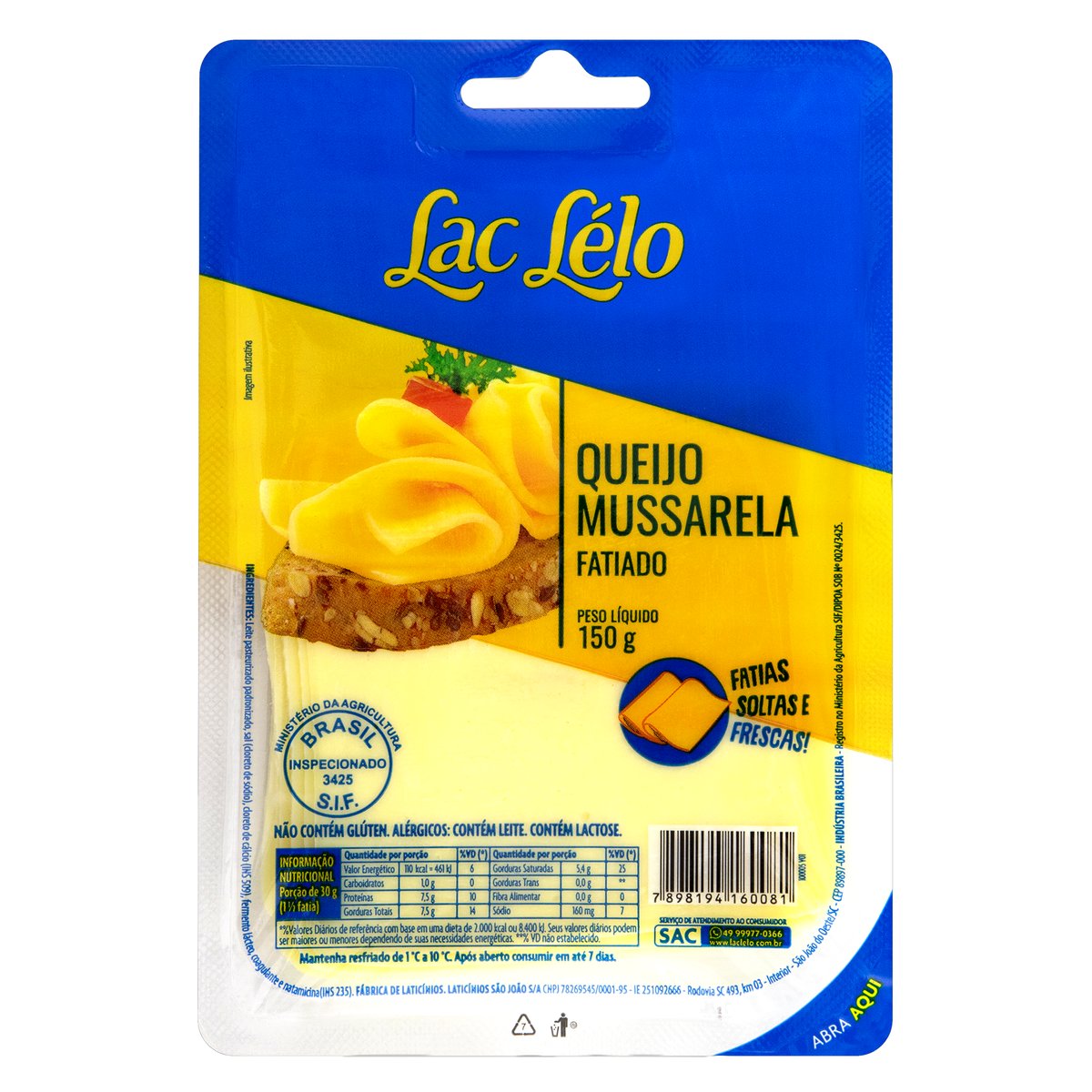 Queijo Mussarela Fatiado Lac Lélo Cartela 150g 1425