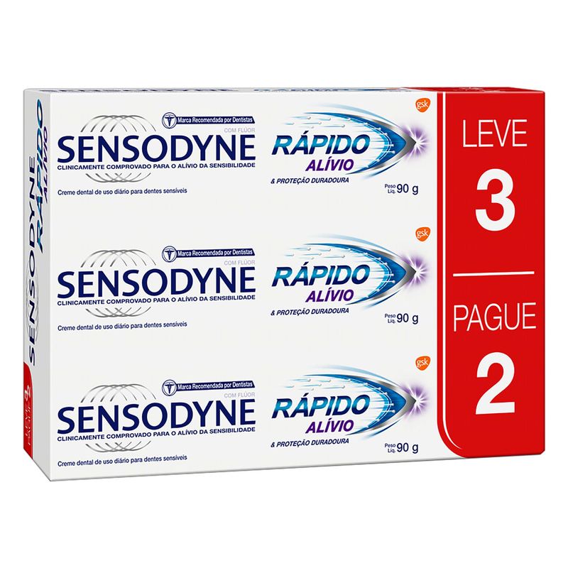 Pack-Creme-Dental-Sensodyne-Rapido-Alivio---Protecao-Duradoura-90g-Cada-Leve-3-Pague-2-Unidades