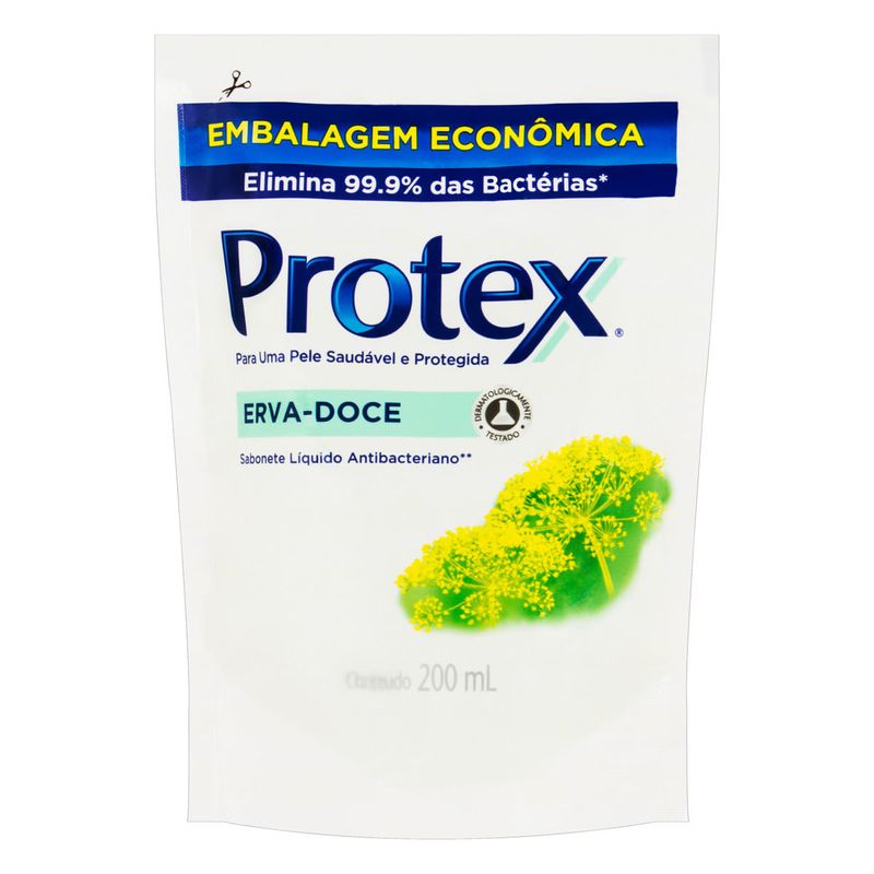 Sabonete-Liquido-Antibacteriano-Erva-Doce-Protex-200ml-Refil-Embalagem-Economica