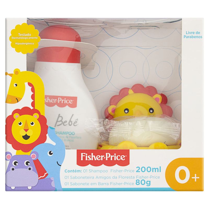 Kit-Shampoo-200ml---Saboneteira---Sabonete-em-Barra-Fisher-Price-Bebe-80g