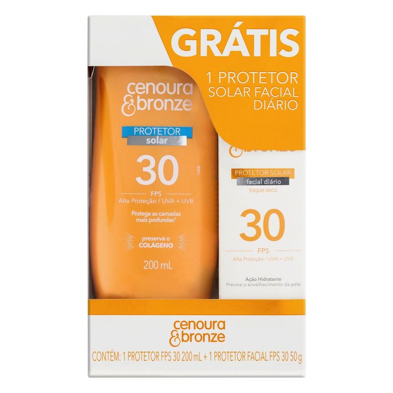 Kit-Protetor-Solar-FPS-30-Cenoura---Bronze-200ml-Gratis-Protetor-Solar-Facial-FPS-30-50g