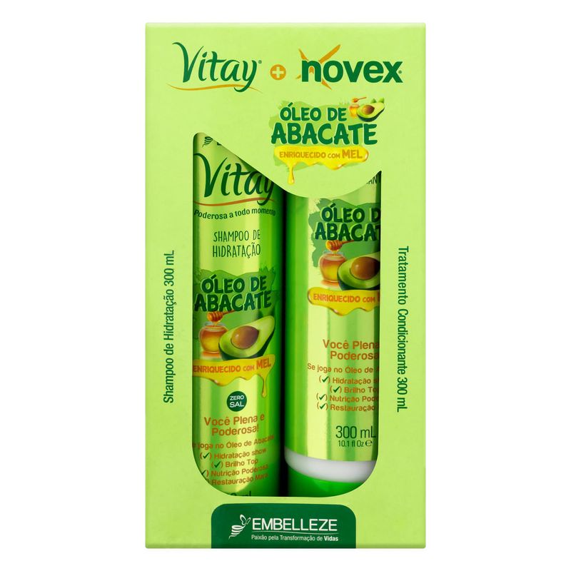Kit-Shampoo-Hidratante---Tratamento-Condicionante-Vitay-Novex-Oleo-de-Abacate-300ml-Cada