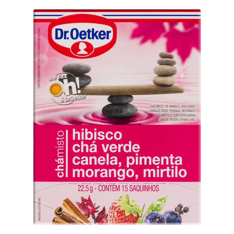 Cha-Verde-Hibisco-Canela-Pimenta-Morango-e-Mirtilo-Dr.-Oetker-225g-com-15-Unidades