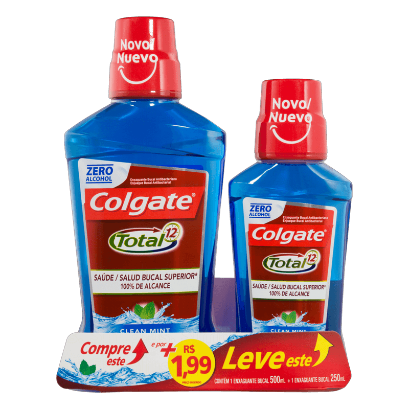 Kit-Enxaguante-Bucal-Zero-Alcool-Clean-Mint-Colgate-Total-12-500ml---250ml