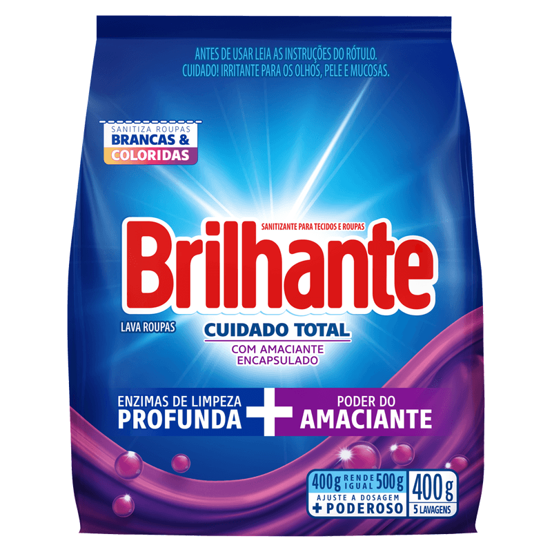 Lava-Roupas-em-Po-Roupas-Brancas-e-Coloridas-Brilhante-Cuidado-Total-Pacote-400g