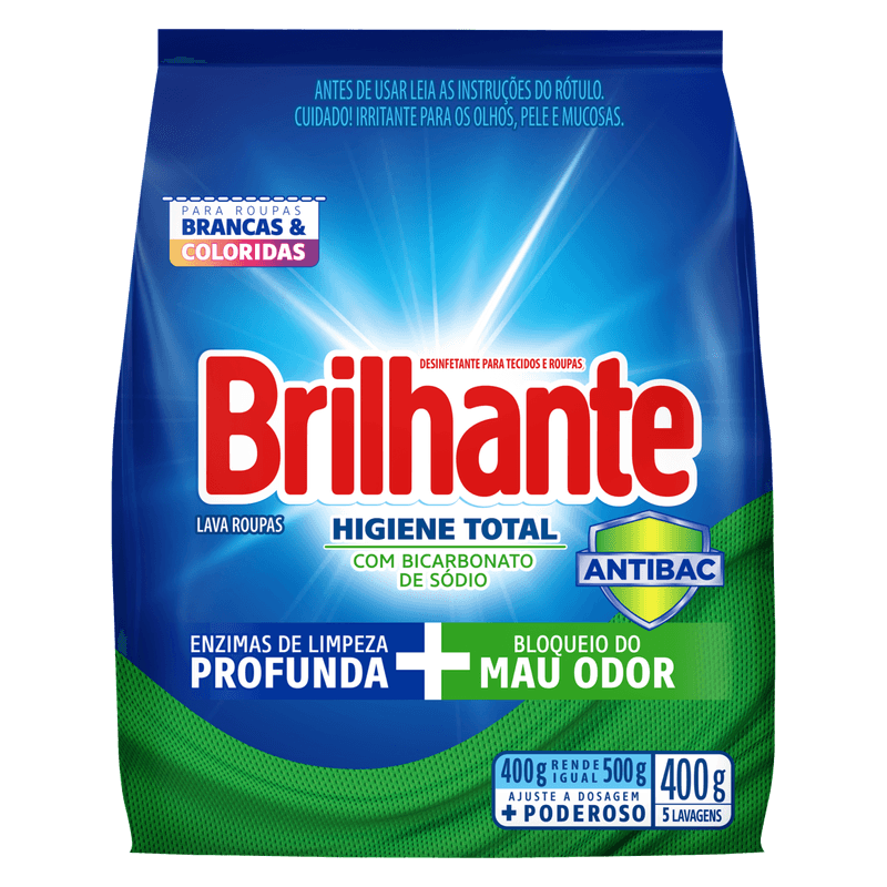 Lava-Roupas-em-Po-Roupas-Brancas-e-Coloridas-Brilhante-Higiene-Total-Pacote-400g