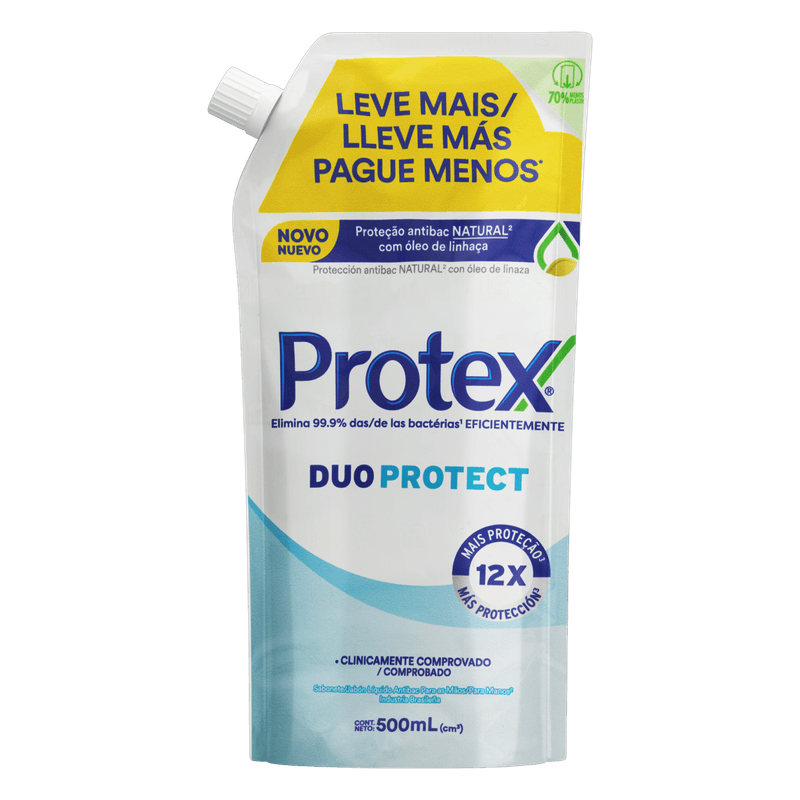 Sabonete-Liquido-Antibacteriano-para-as-Maos-Protex-Duo-Protect-Sache-500ml-Refil-Leve-Mais-Pague-Menos