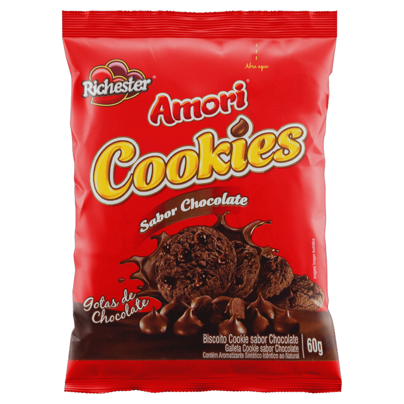 Cookies-Sabor-Chocolate-com-Gotas-de-Chocolate-Amori-Richester-Pacote-60g