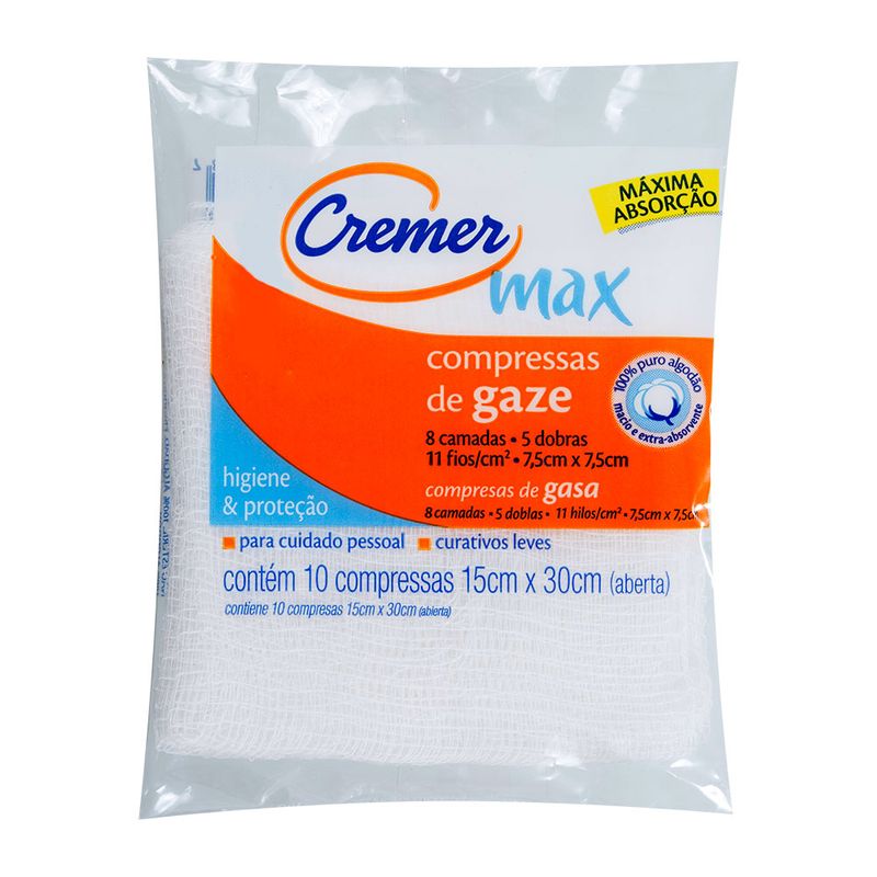 Compressa-de-Gaze-Cremer-Max-15cmx30cm-Pacote-10-Unidades-------