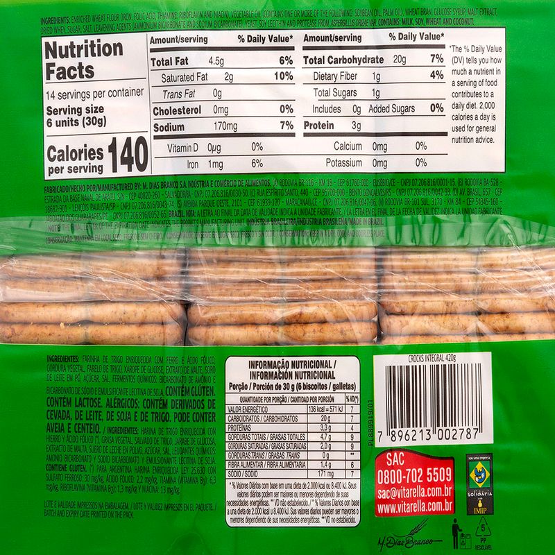 Biscoito-Integral-Cream-Cracker-Crocks-Vitarella-Pacote-420g