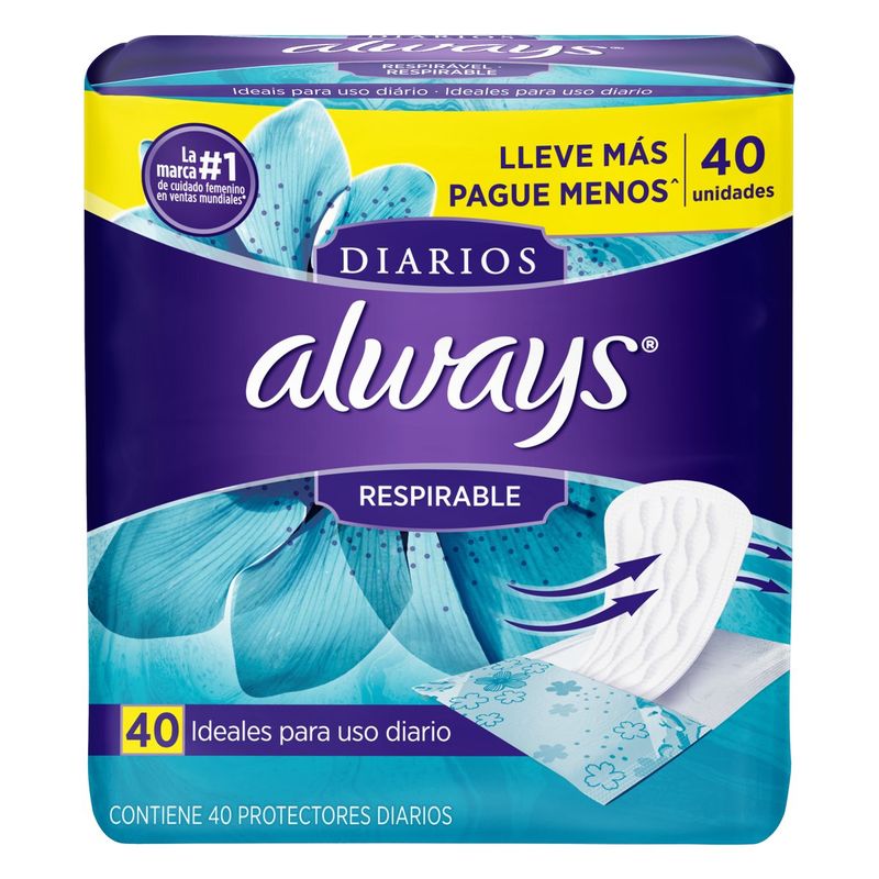 Protetor-Diario-sem-Abas-Respiravel-Always-Pacote-40-Unidades-Leve-Mais-Pague-Menos