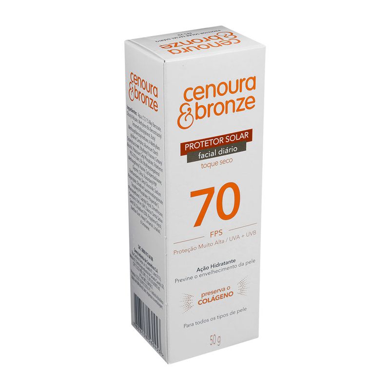 Protetor-Solar-Facial-Toque-Seco-70-FPS-Cenoura---Bronze-Caixa-50g