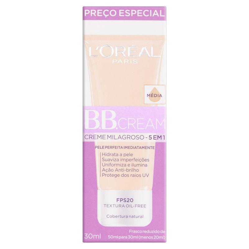 BB-Cream-Creme-Milagroso-Medio-FPS-20-L-oreal-Paris-Caixa-30ml