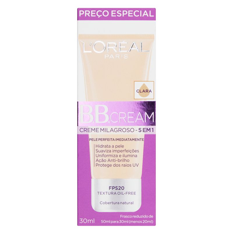 BB-Cream-Creme-Milagroso-FPS-20-Clara-L-oreal-Paris-Caixa-30ml