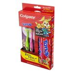 Kit-2-Escovas-Extramacias---2-Geis-Dentais-Infantil-com-Fluor-Morangostoso---Tutti-Frutti-50g-Cada-Colgate-Tandy