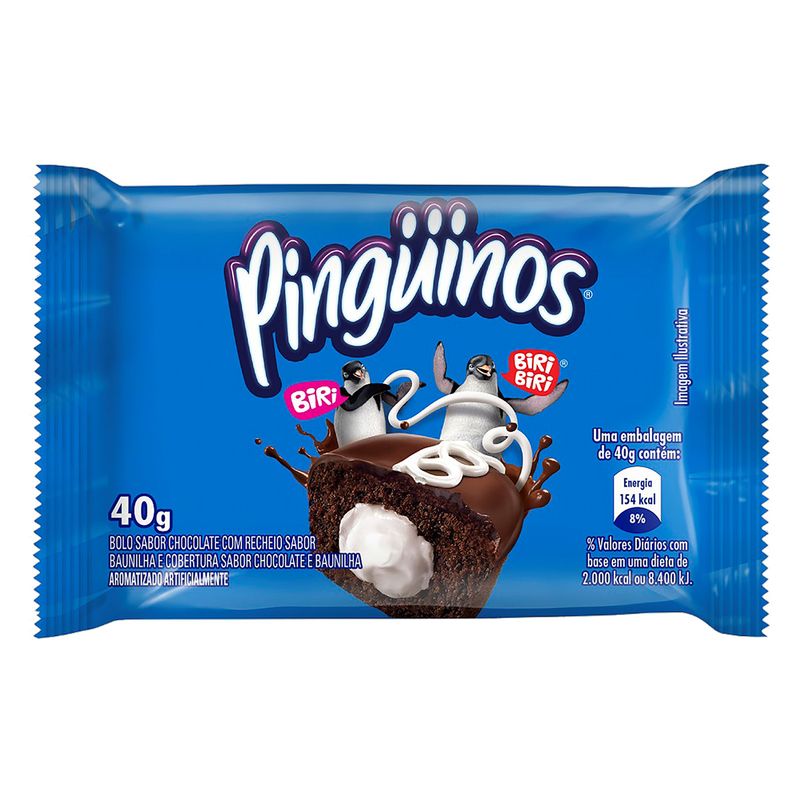 Bolo-Chocolate-Recheio-Baunilha-Cobertura-Chocolate-e-Baunilha-Pinguinos-Pacote-40g