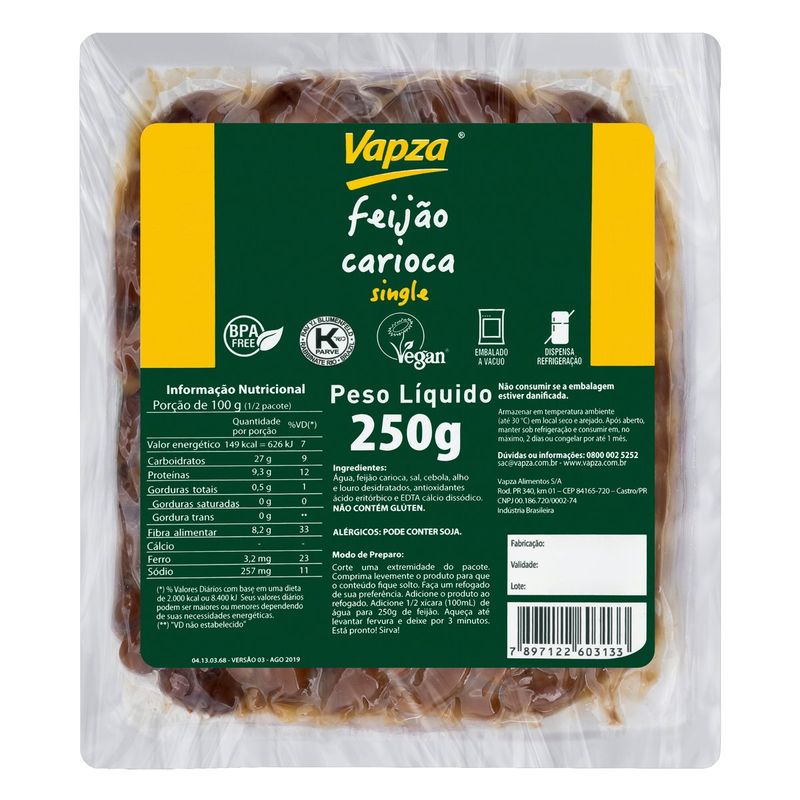 Feijao-Carioca-Vapza-Single-Pacote-250g