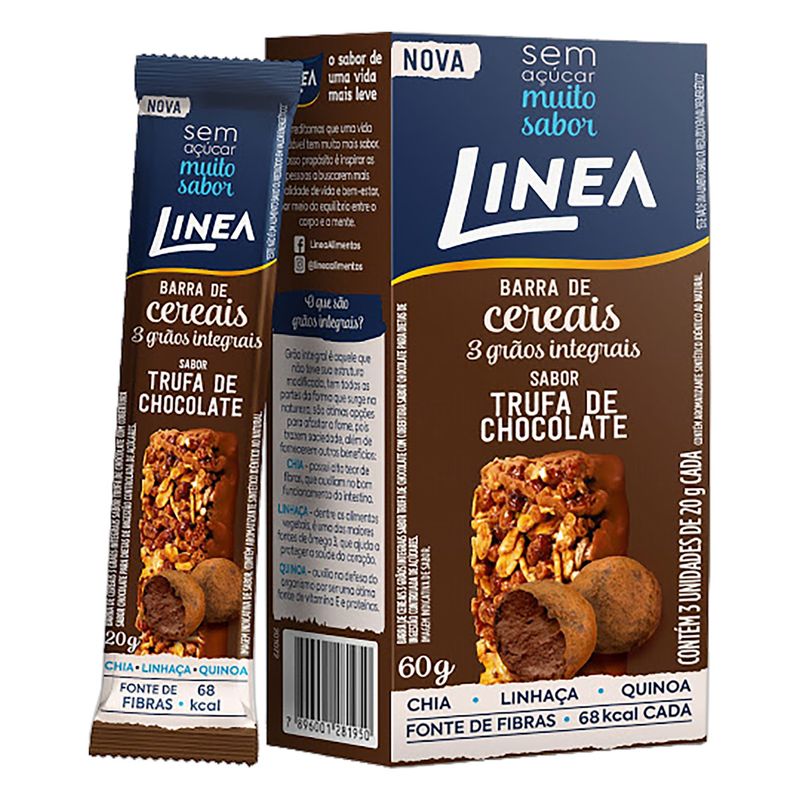 Pack-Barra-de-Cereal-3-Graos-Trufa-de-Chocolate-Cobertura-Chocolate-Zero-Acucar-Linea-Caixa-60g-3-Unidades