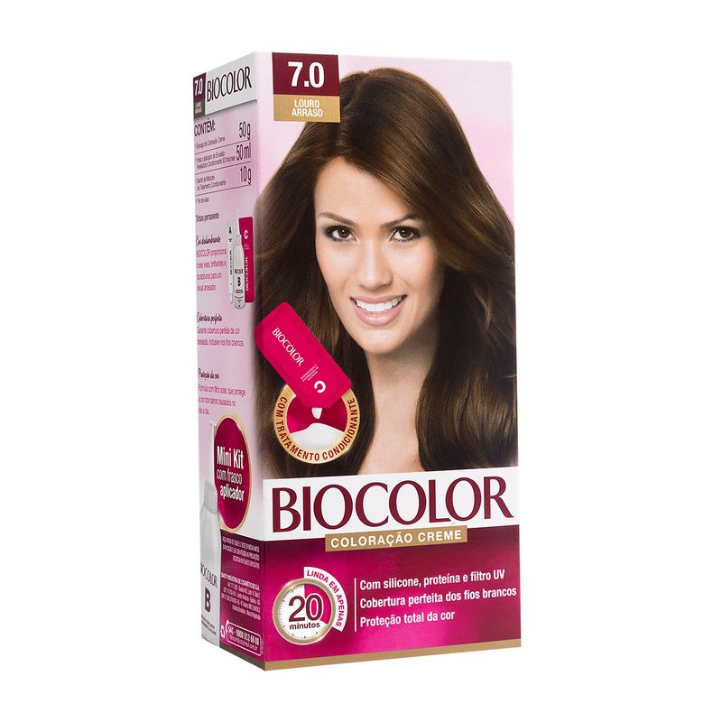 Kit Coloração Creme Louro Arraso 7.0 Biocolor Caixa