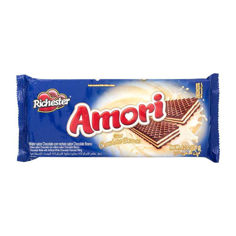 Biscoito-Wafer-de-Chocolate-com-Recheio-Sabor-Chocolate-Branco-Amori-Richester-Pacote-120g