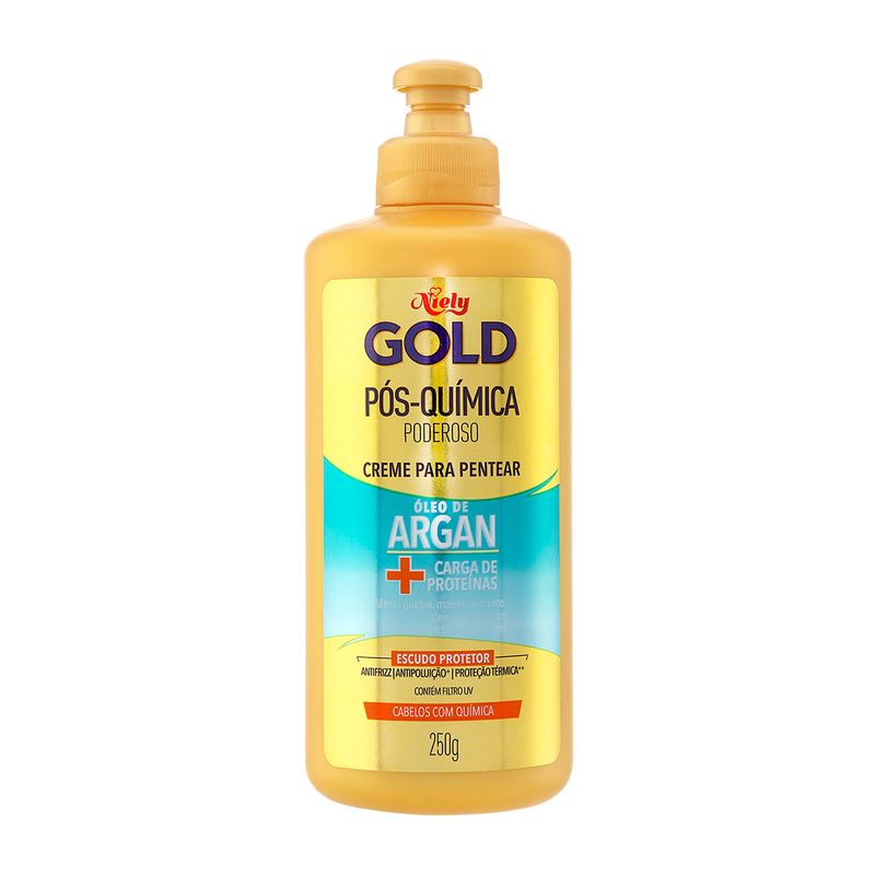 Creme-para-Pentear-com-Oleo-de-Argan---Carga-de-Proteinas-Pos-Quimica-Poderoso-Niely-Gold-Frasco-250g