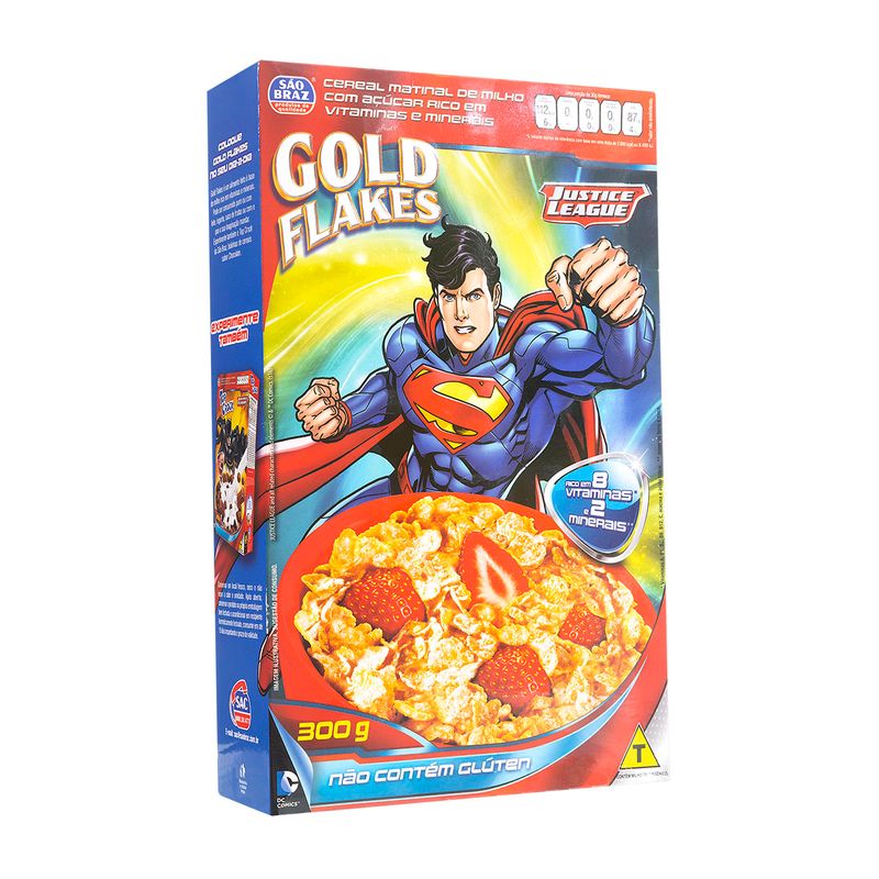 Cereal-Matinal-de-Milho-com-Acucar-Justice-League-Gold-Flakes-Sao-Braz-Pacote-300g