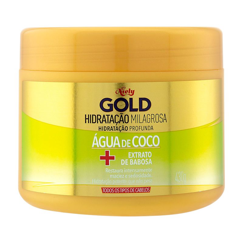 Creme-de-Tratamento-com-Agua-de-Coco---Extrato-de-Babosa-Hidratacao-Milagrosa-Niely-Gold-Pote-430g
