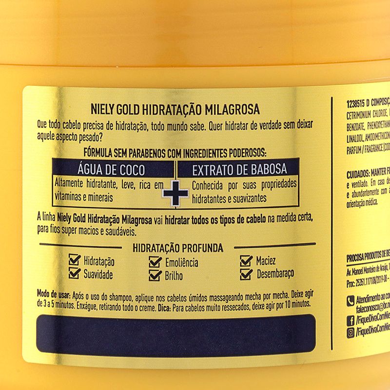 Creme-de-Tratamento-com-Agua-de-Coco---Extrato-de-Babosa-Hidratacao-Milagrosa-Niely-Gold-Pote-430g