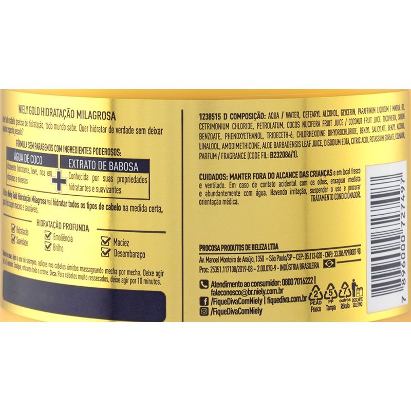 Creme-de-Tratamento-com-Agua-de-Coco---Extrato-de-Babosa-Hidratacao-Milagrosa-Niely-Gold-Pote-430g