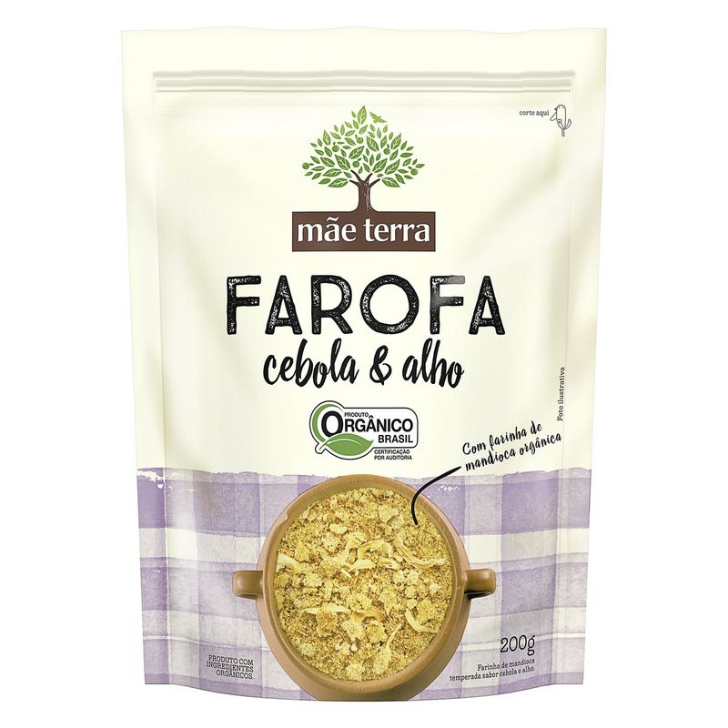 Farofa-de-Mandioca-Temperada-Sabor-Cebola-e-Alho-Organica-Mae-Terra-Pouch-200g