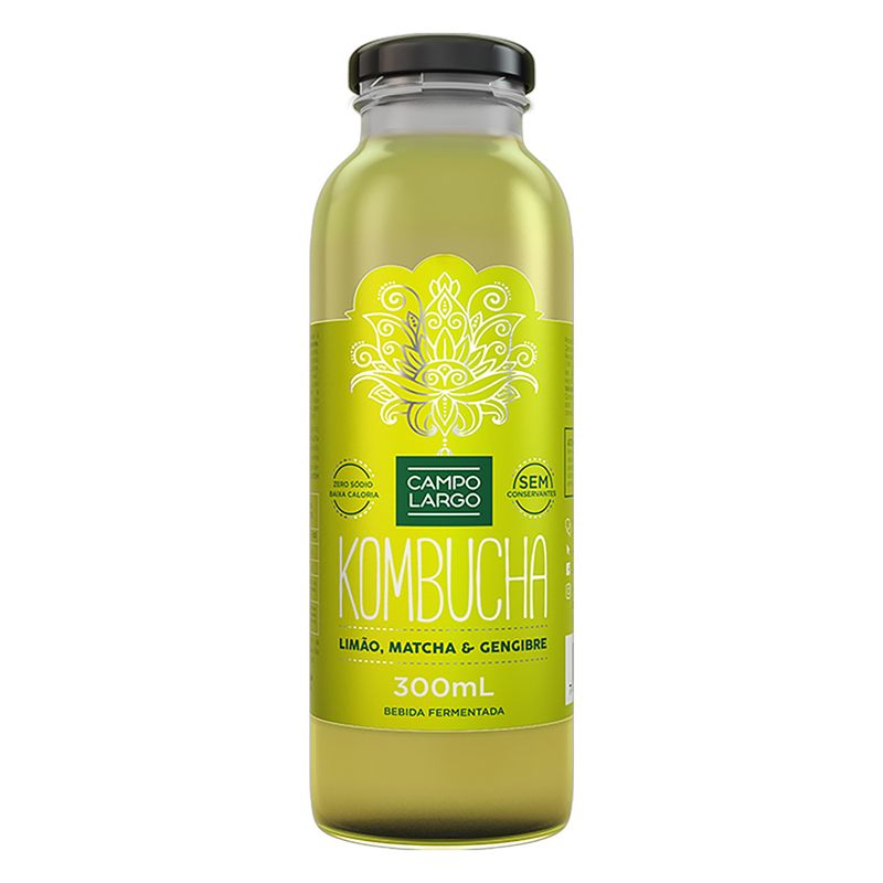 Kombucha-Limao-Matcha---Gengibre-Campo-Largo-Garrafa-300ml