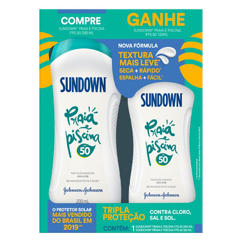 Kit-Protetor-Solar-FPS-50-Sundown-Praia-e-Piscina-200ml-Gratis-Protetor-Solar-FPS-50-120ml