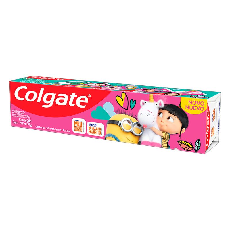 Gel-Dental-Infantil-com-Fluor-Melancia-Meu-Malvado-Favorito-Colgate-Caixa-60g