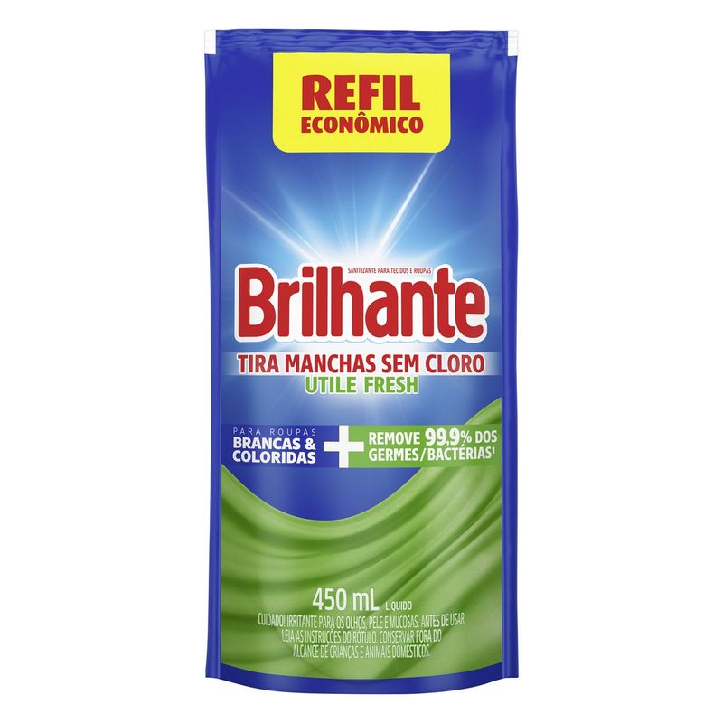 Tira-Manchas-Liquido-Roupas-Brancas-e-Coloridas-Fresh-Brilhante-Utile-Sache-450ml-Refil-Economico