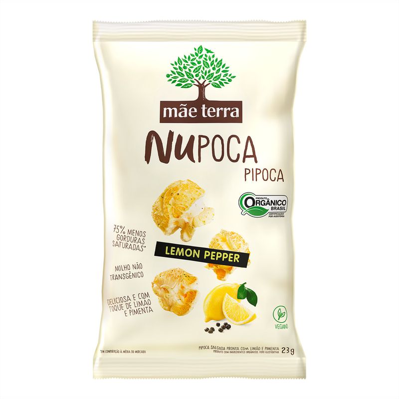 Pipoca-Salgada-Pronta-com-Limao-e-Pimenta-Organica-Lemon-Peper-Nupoca-Mae-Terra-Pacote-23g