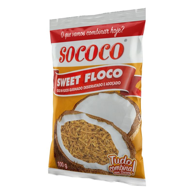 Coco-Ralado-Desidratado-Adocado-em-Flocos-Queimado-Sococo-Sweet-Floco-Pacote-100g