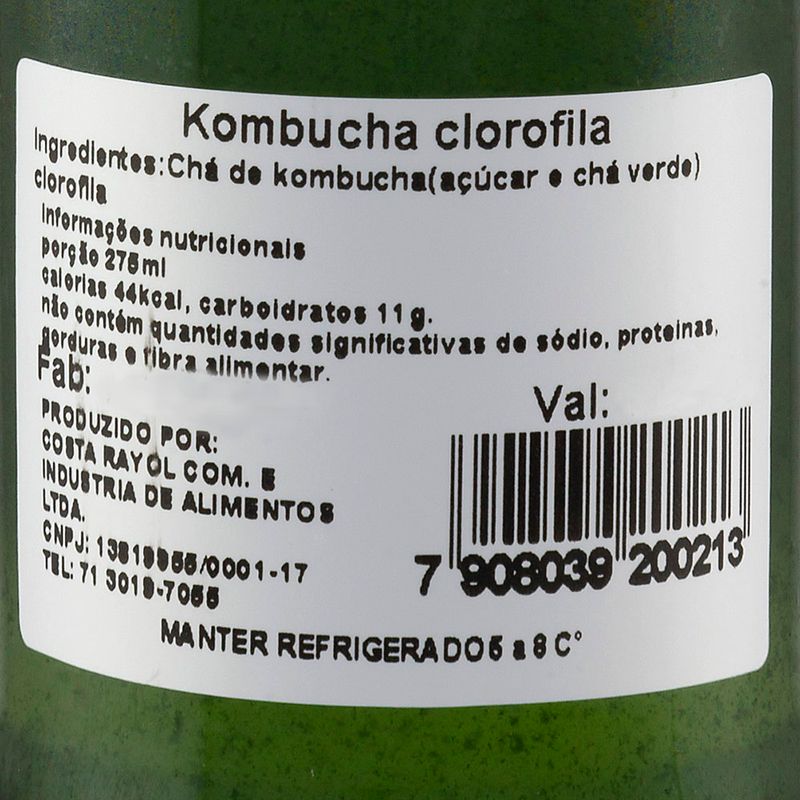 Kombucha-Sabor-Clorofila-Andrea-Rayol-Vidro-275ml