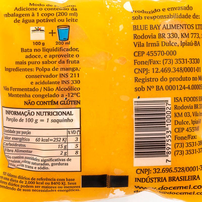 Polpa-de-Manga-Congelada-Doce-Mel-Pacote-100g