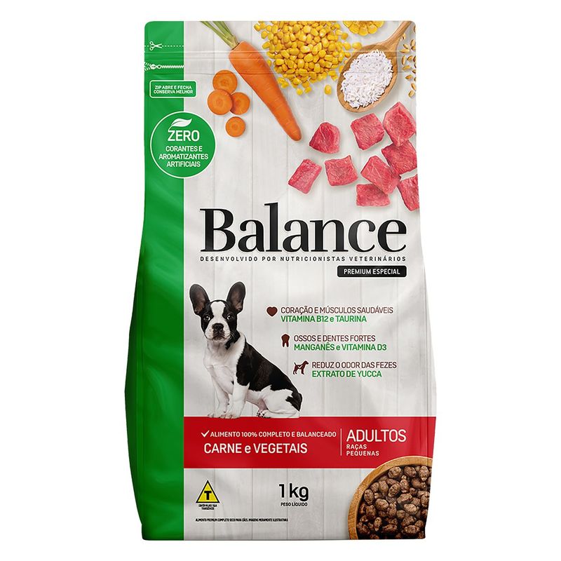 Racao-para-Caes-Adultos-Racas-Pequenas-Sabor-Carne-e-Vegetais-Premium-Especial-Balance-Pacote-1kg
