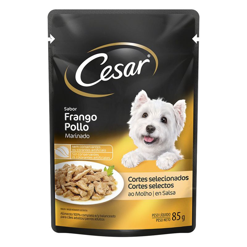 Racao-Umida-para-Caes-Adultos-Sabor-Frango-Marinado-Cesar-Sache-85g