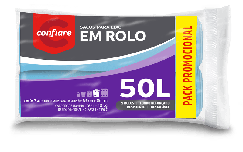 Sacos-para-Lixo-em-Rolo-Fundo-Reforcado-50l-Confiare-Pacote-63mx80cm-com-2-Unidades-Pack-Promocional