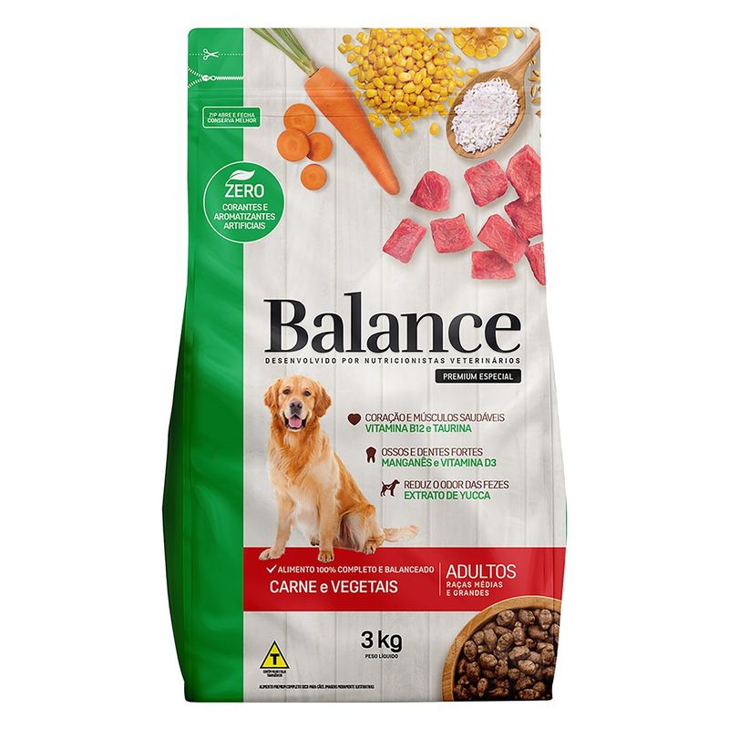 Alimento-para-Caes-Adultos-Racas-Medias-e-Grandes-Carne-e-Vegetais-Balance-Premium-Especial-Pouch-3kg