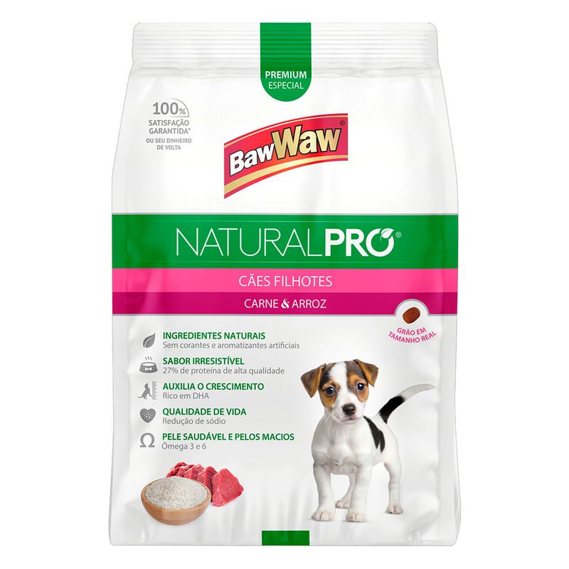 Alimento-para-Caes-Filhotes-Carne-e-Arroz-Natural-Pro-Baw-Waw-Pacote-1kg