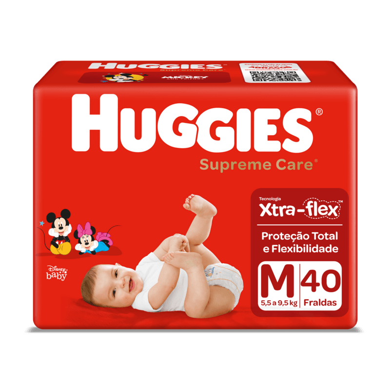 Fralda-Descartavel-Xtra-Flex-Protecao-Total-Tamanho-M-Huggies-Supreme-Care-Pacote-40-Unidades