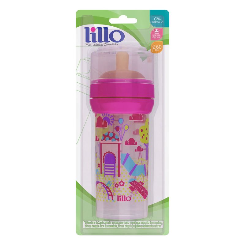 Mamadeira-Rosa-Divertida-Bico-Latex-Lillo-260ml-1-Unidade