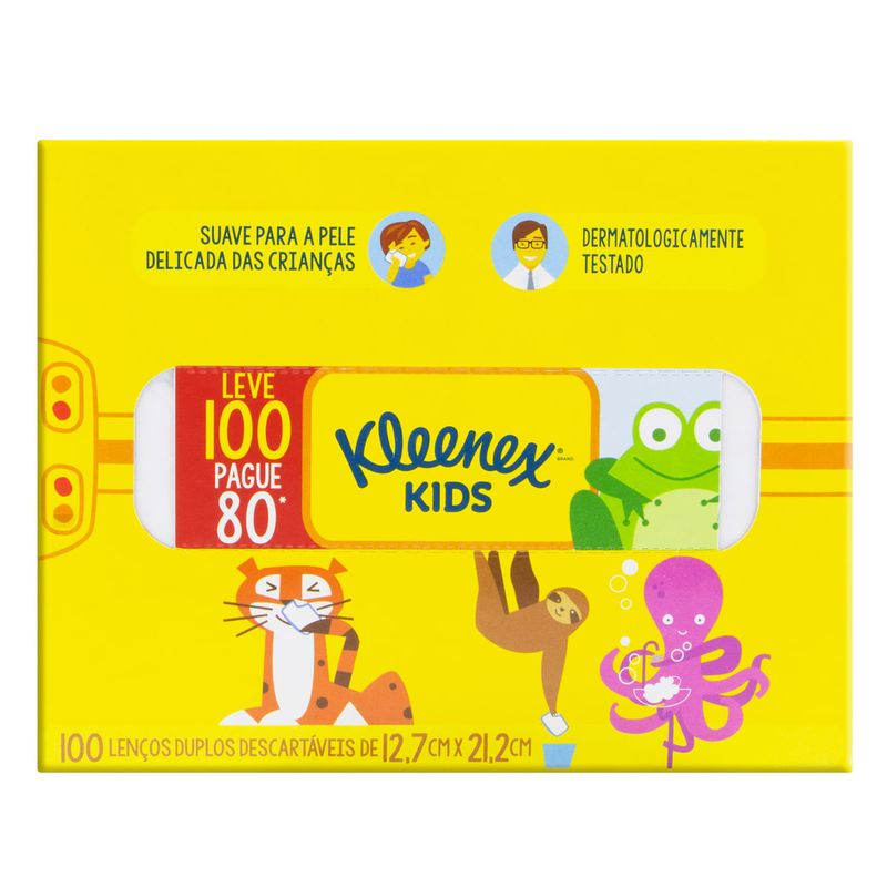 Lencos-de-Papel-Folha-Dupla-Suave-Kids-Kleenex-Caixa-100-Unidades-Leve-100-Pague-80