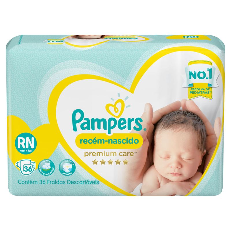 Fralda-Descartavel-Infantil-Pampers-Premium-Care-Recem-Nascido-RN-Pacote-36-Unidades