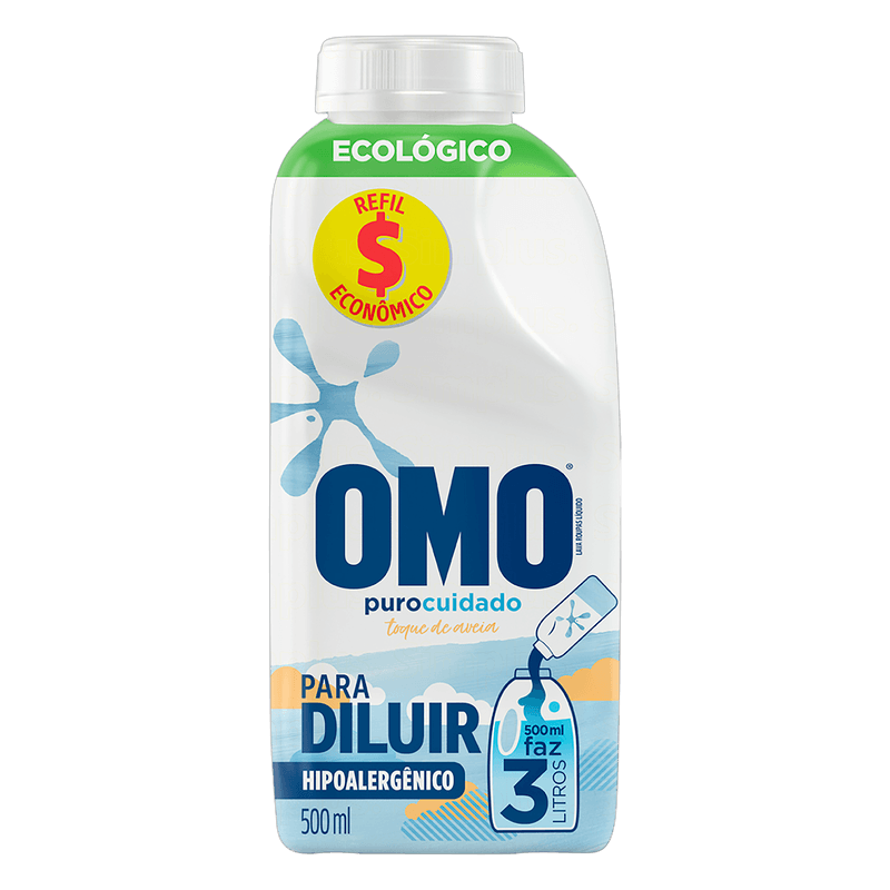 Lava-Roupas-Liquido-para-Diluir-Puro-Cuidado-Omo-Frasco-500ml-Refil-Economico