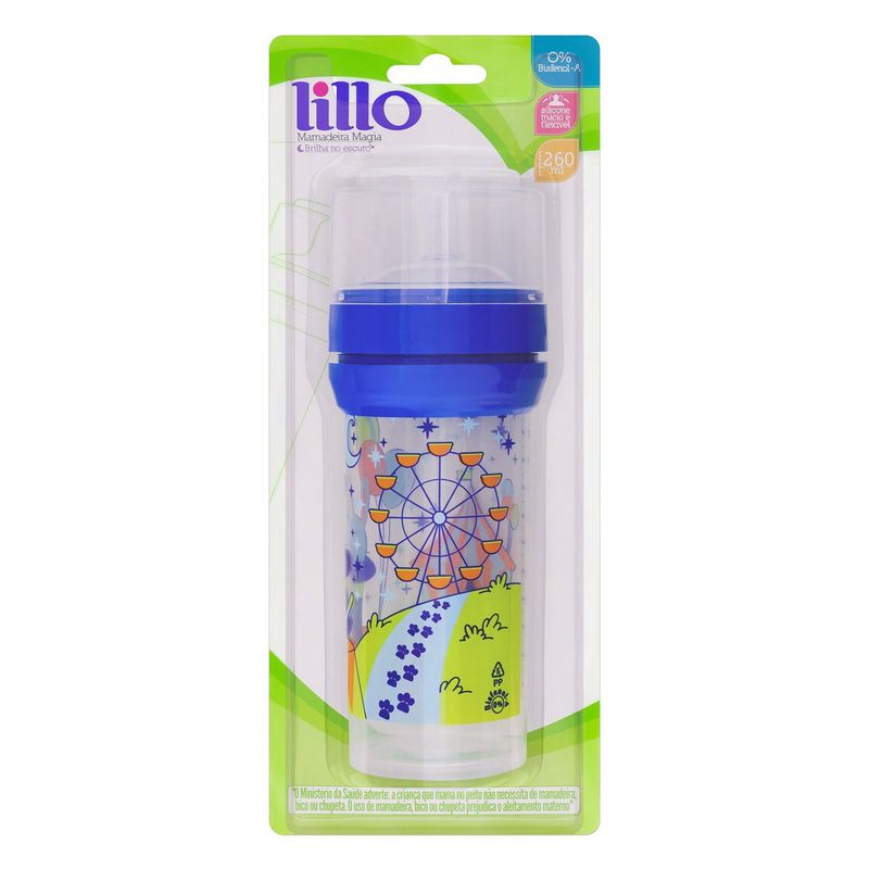 Mamadeira-Magia-Azul-Brilha-no-Escuro-Bico-Silicone-Flexivel-Lillo-Cartela-1-Unidade-260ml